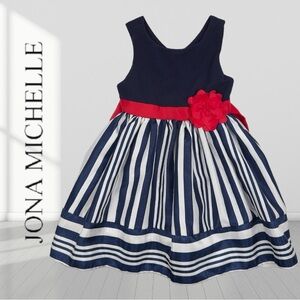 Jona Michelle Girls Dark Blue Sleeveless Striped Dress Size 2 years